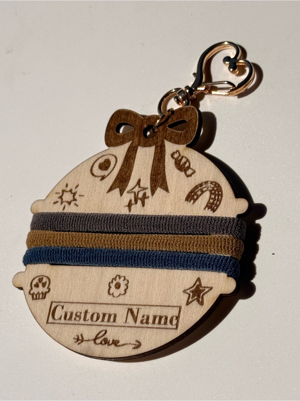 Personalized Kids Hair Tie Set with Wooden Name Tag $7